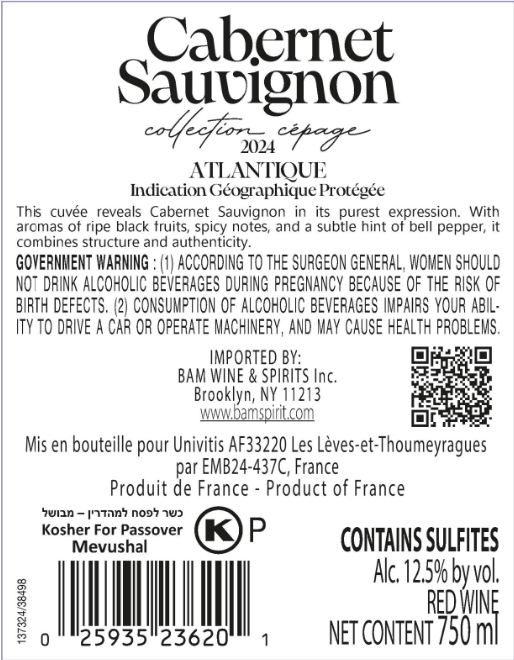 Univitis Cabernet Sauvignon IGP Atlantique 2024